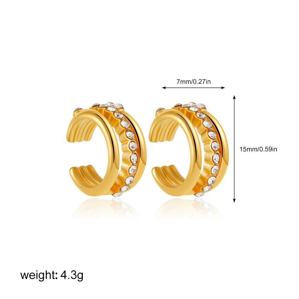 3pair/set Minimalist C-shape Earclips Shining CZ Zircon Small Circle Round Hoop Earrings for Women Girls Stainless Steel Jewelry