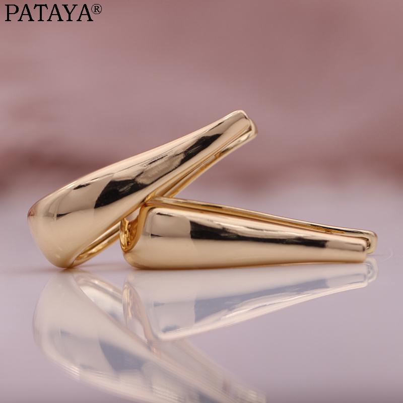 PATAYA Glänzende einzigartige lange baumelnde U-Stil Ohrringe Roségold Farbe Frauen große Ohrringe Party Hyperbole einfache Ohrringe