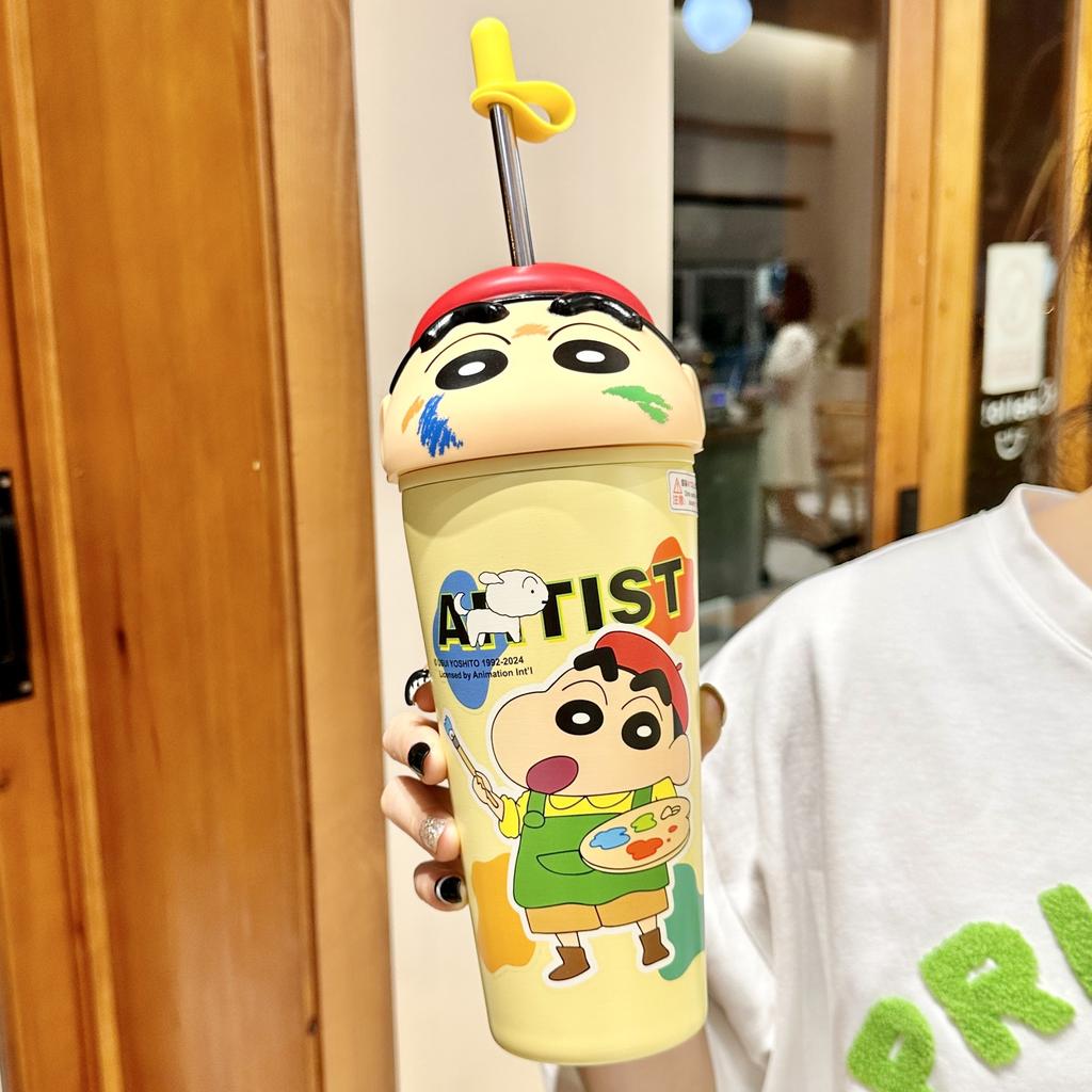 Crayon Small New Water Cup New Thermos Flask Cup Female Fashionable Top Students Go To School Special Straw Mug Birthday Gift