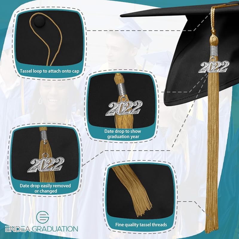 Endea Graduation Single Color Tassel with Silver Date Drop (Antique Gold, 2022) золотой