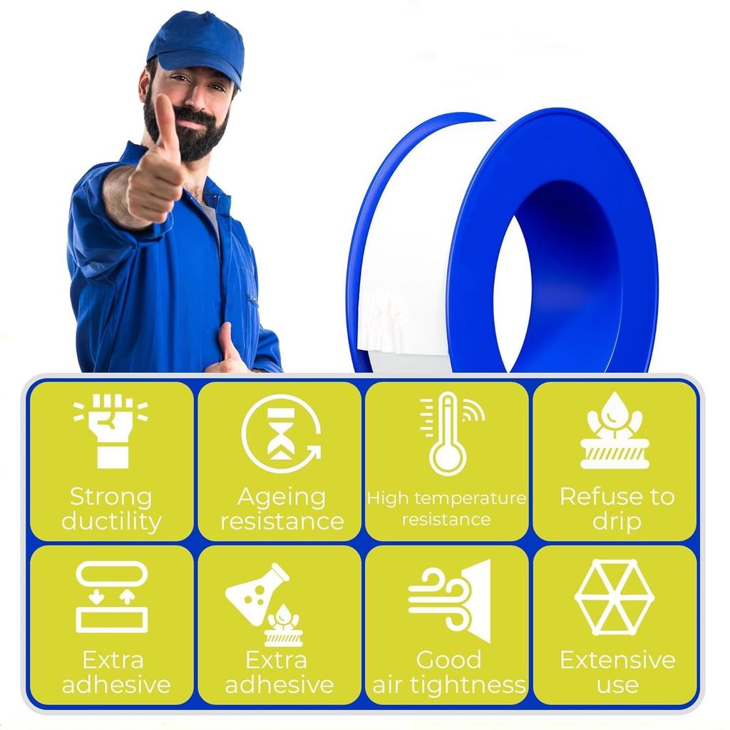 20PCS PTFE Thread Sealing Pipe Tape Gas Water Tape Waterproof Engineering Dedicated Duct Tap Evacuum Seal Roll