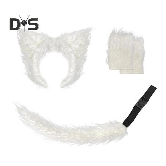 Wolf Ear Tail Set Realistic Design Plush Headband Gloves Tail Set Halloween Parties Role-Playing Accessories