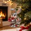Seasonal Decorative Hanging Rabbit Easter Bunny Acrylic Pendant, Cute with Basket, 2D Car for Home Window Rearview Mirror Ornament, Bag Keychain