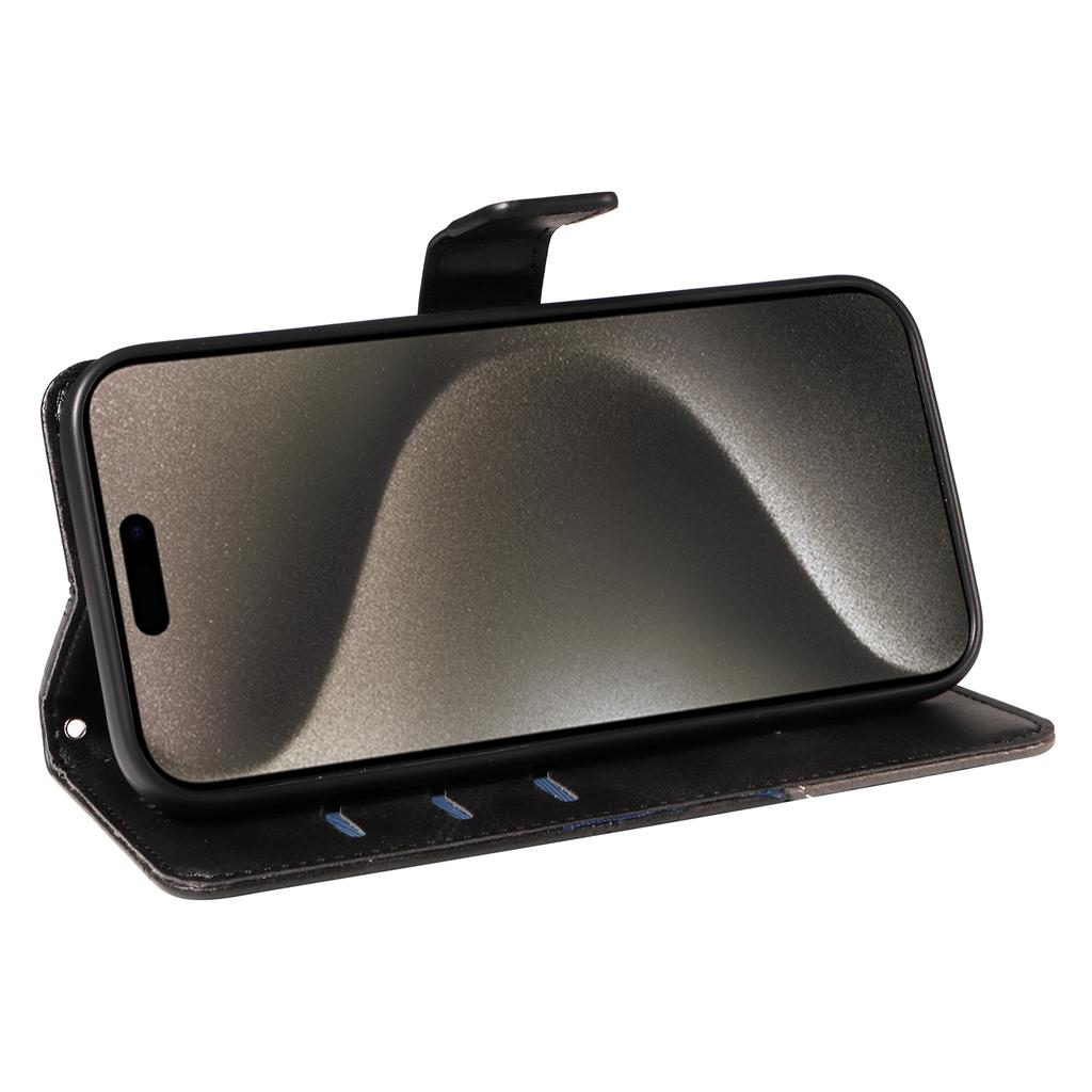 For iPhone 15 Pro Max Case Card Slots Lines Pattern PU Leather Phone Cover Stand