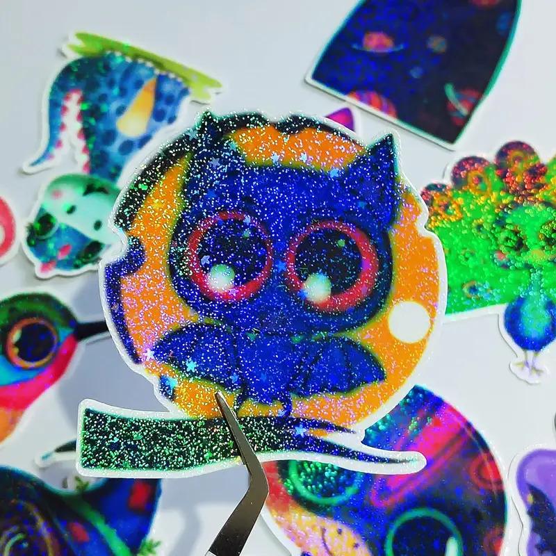 10/50 Sheets Sand Stars Holographic Sticker Paper 2.9×4.1 Inch Glitter Clear Holographic Overlay Cold Laminating Film Self Adhes