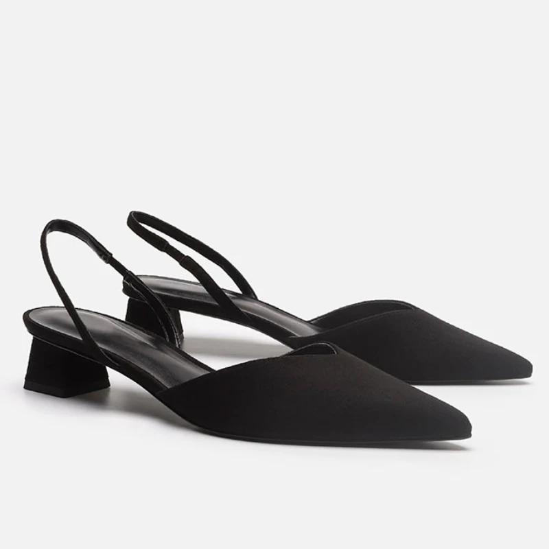 

Летние женские сандалии с острым носком и открытым носком, на квадратном каблуке, женские туфли-лодочки на высоком каблуке, модные, для банкета, платья, свадьбы, вечеринки, дизайнерские 43 чёрный