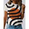 Fashion Women's Crew Neck Short Sleeve 3D Color Printing Striped Short Sleeve Crew Neck T-Shirt