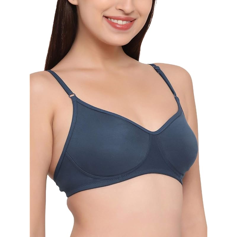 Clovia Women S Cotton Non-Padded Wire Free T-Shirt Bra (Br0184P0832C_Blue_32C) 38B синий