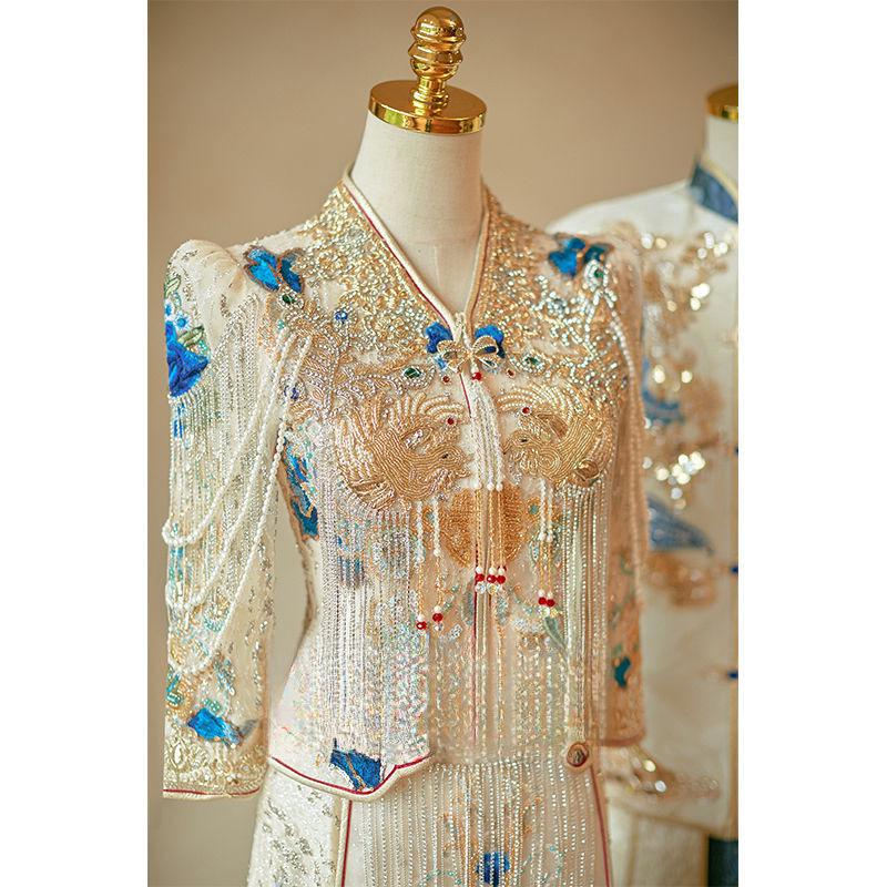 Champagne Xiuhe Wedding Dress: 2025 Luxury Chinese Qipao for Toast and Outings