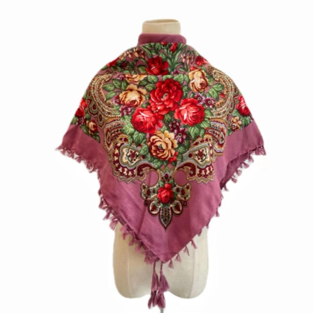 Hijab Ukrainian Embroidery Style Headscarf For Women Square Print Warm Due Head Cotton Blend Scarf Vintage Bandana Shawl 35.5In