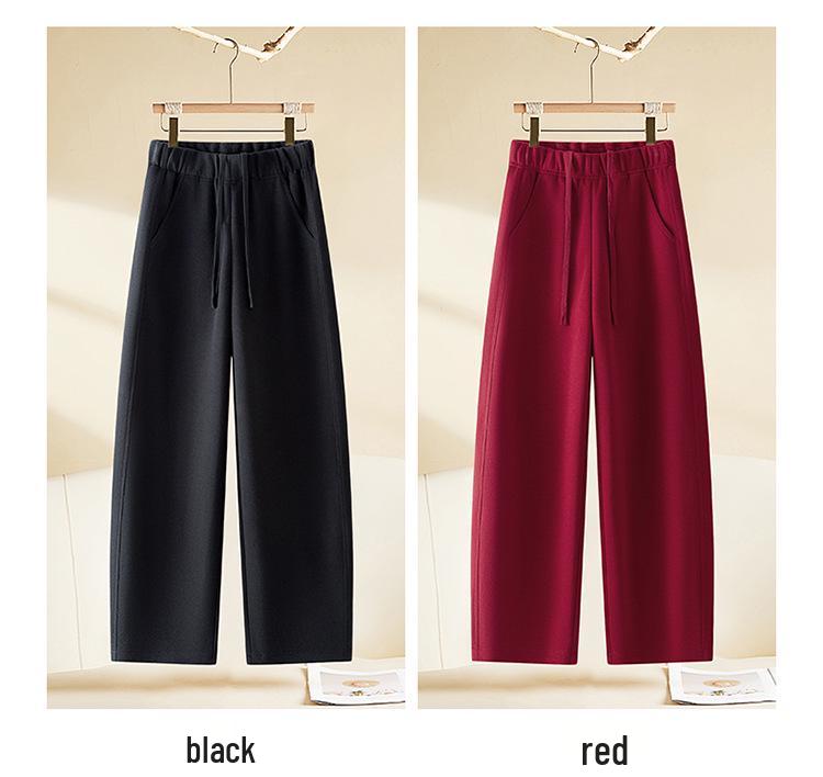Women's Stylish Elastic Waist Wide-Leg Pants - Spring/Autumn 2026 Lace-Up Casual Drape