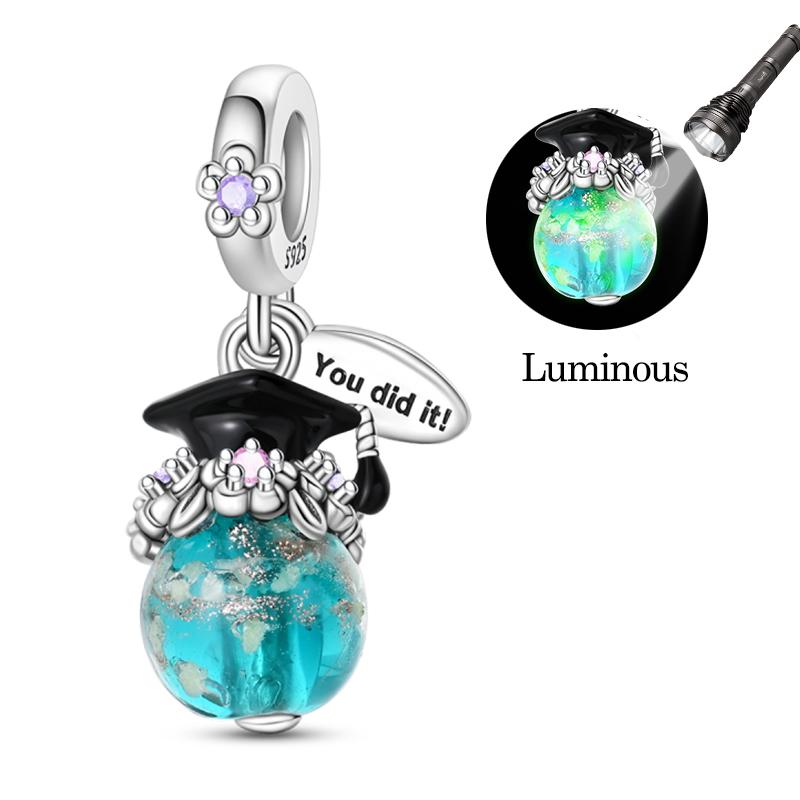 100% Copper Graduation Flowers Bachelor'S Hat Luminous Stars Charms Beads Fit Qikaola Original Bracelet Diy Jewelry