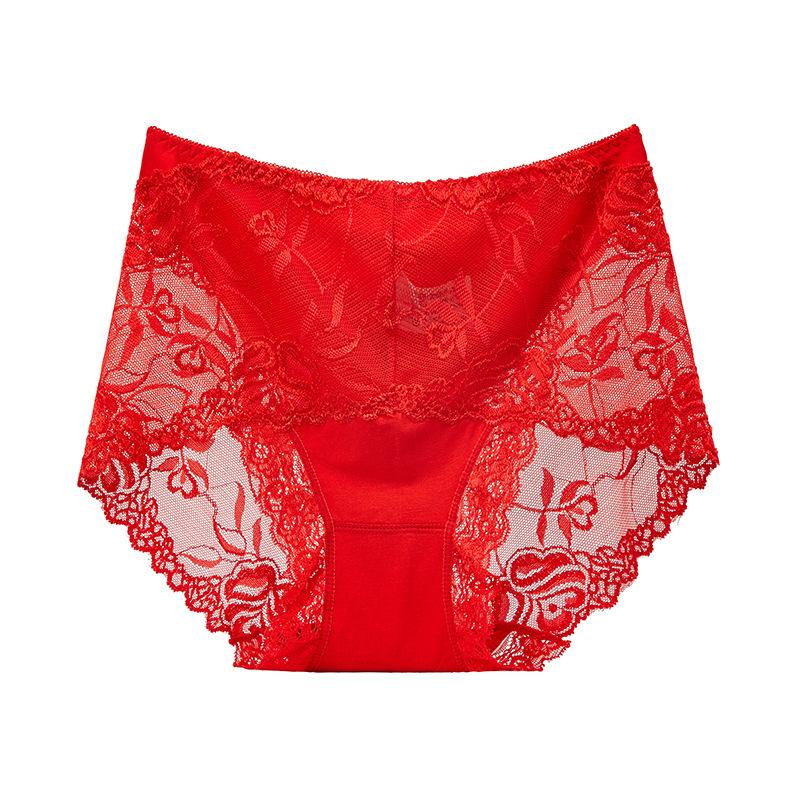 Leichter Luxus Spitze Modal Baumwolle Bauchhöschen für Damen Sexy Nahtlose Mittelhohe Hüfthebende Große Größen Baumwollzwickel Slips für Damen