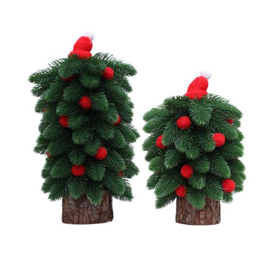Tabletop Mini Christmas Tree Small Artificial Pine Tree with Wooden Base And Red Balls for Indoor Home Kitchen Dining Table Decor