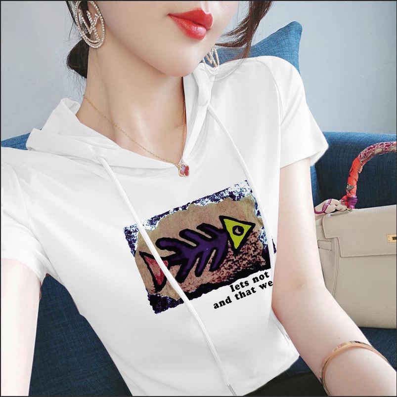 

100% Cotton Chinese Style Hooded Sweatshirt: Women’s Short Sleeve Casual T-shirt, Ethnic Versatile Summer Top 3XL (140-160 jin) чёрный