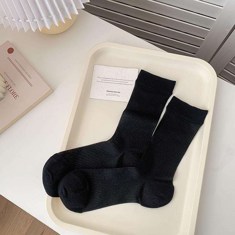 Female Summer Thin Style Breathable Pure Color All Kinds of Vertical Grain Boneless In The Tube Ice Ice Pile Socks