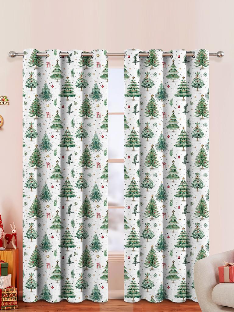 1pc Christmas Blackout Curtains with Christmas Tree Pattern, Suitable for Christmas Family Dinners and Parties