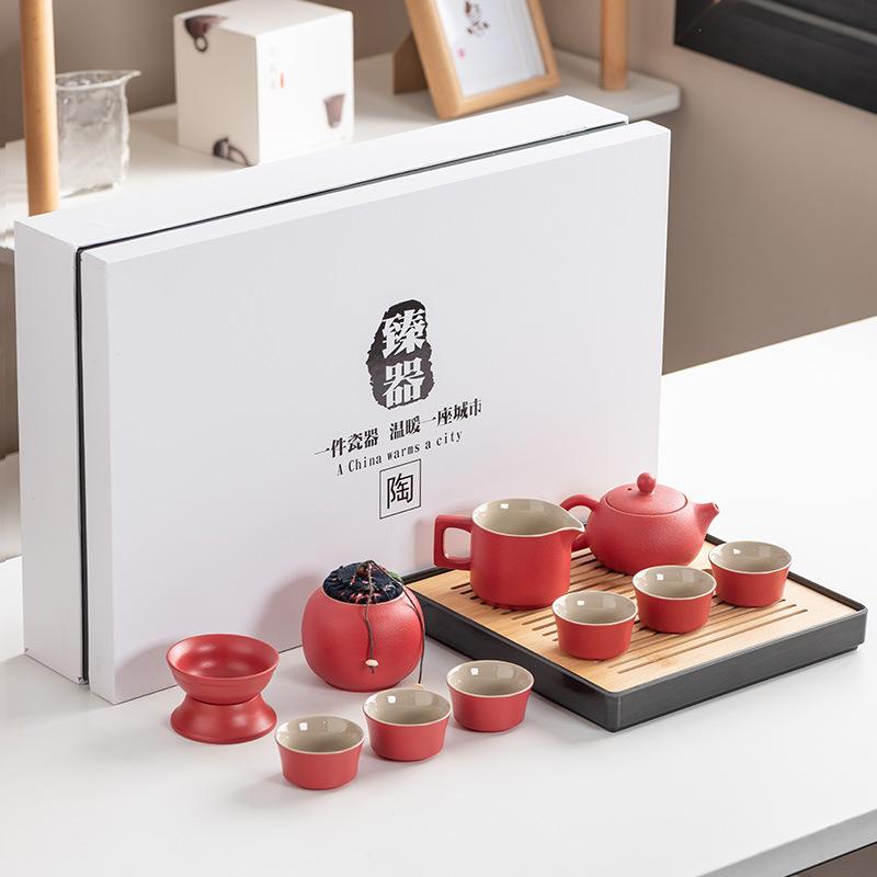 Black Pottery Kung Fu Tea Set Cover Bowl Teapot Tea Cup Tea Set Accessories Complete Tea Tray Business Gifts High-end Gift Box