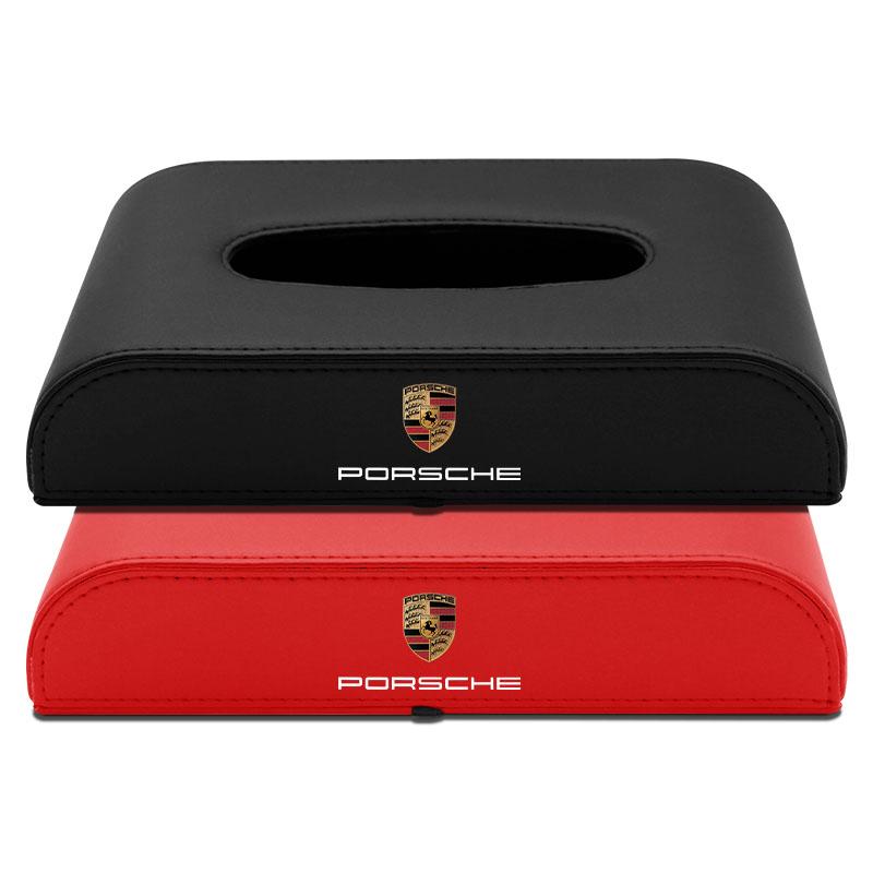 Leather Car Tissue Box Hanging Badge Paper Towel Bag Storage Auto Accessories For Porsche Cayenne Panamera Macan Boxster 911 Carrera-GT 928 944 918