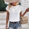 Ladies Summer Breathable Hollow Short Sleeve O Neck Solid Color Pullover White T Shirt Top