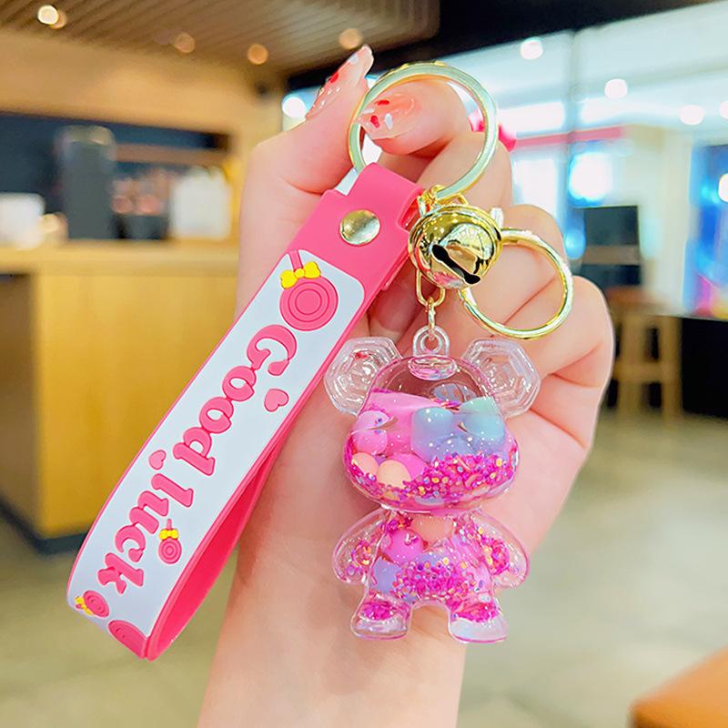 Kreskówkowy Brutalny Niedźwiedź Butelka z Piaskiem Brelok Stragan Mały Prezent Hurtowy Akrylowy Pływający Olej Płyn Brelok