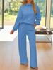 Women's Casual Hooded Top with Drawstring and Wide Leg Pants Set