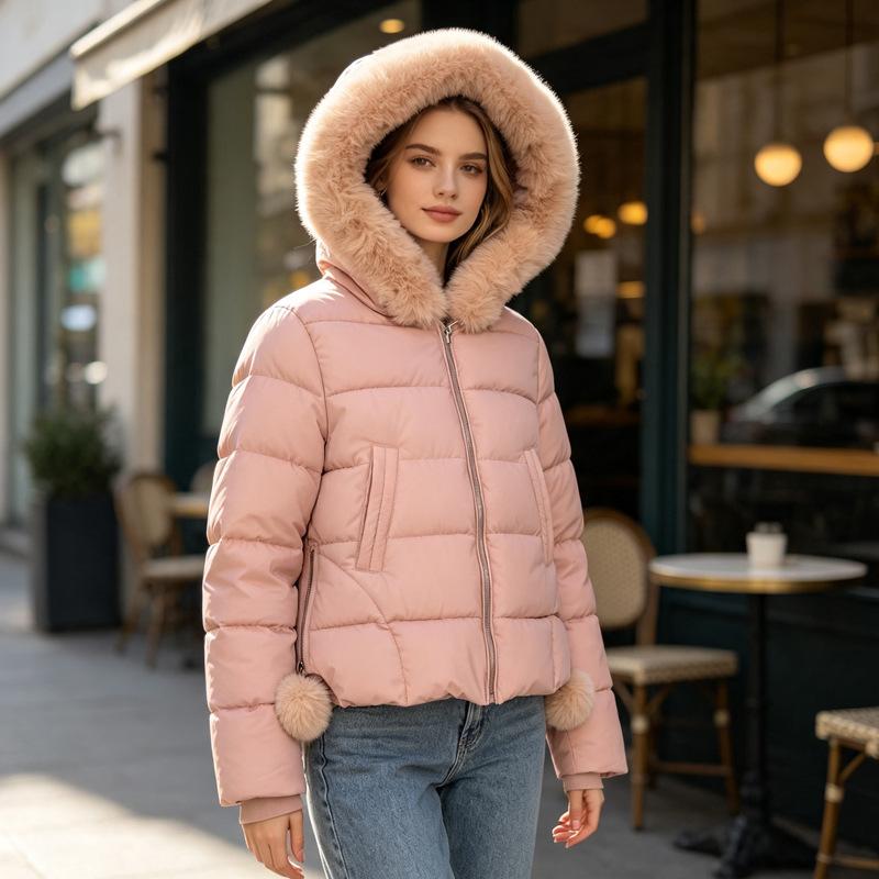 New big fur collar hooded down cotton-padded clothes for women's short waist cotton-padded clothes and cotton-padded jackets.