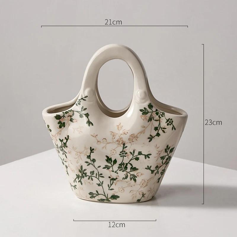 Bag Ceramic Vase Ornaments, Living Room, High Sense, Flower Arrangement, Hydroponics, Creative French Retro Pastoral Style.