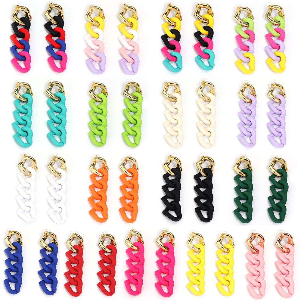 A Pair 18×67mm Acrylic Earrings Matte Colorful Heart shaped Chain Pendant For Women's Charm Earrings Gift Diy Jewelry Making