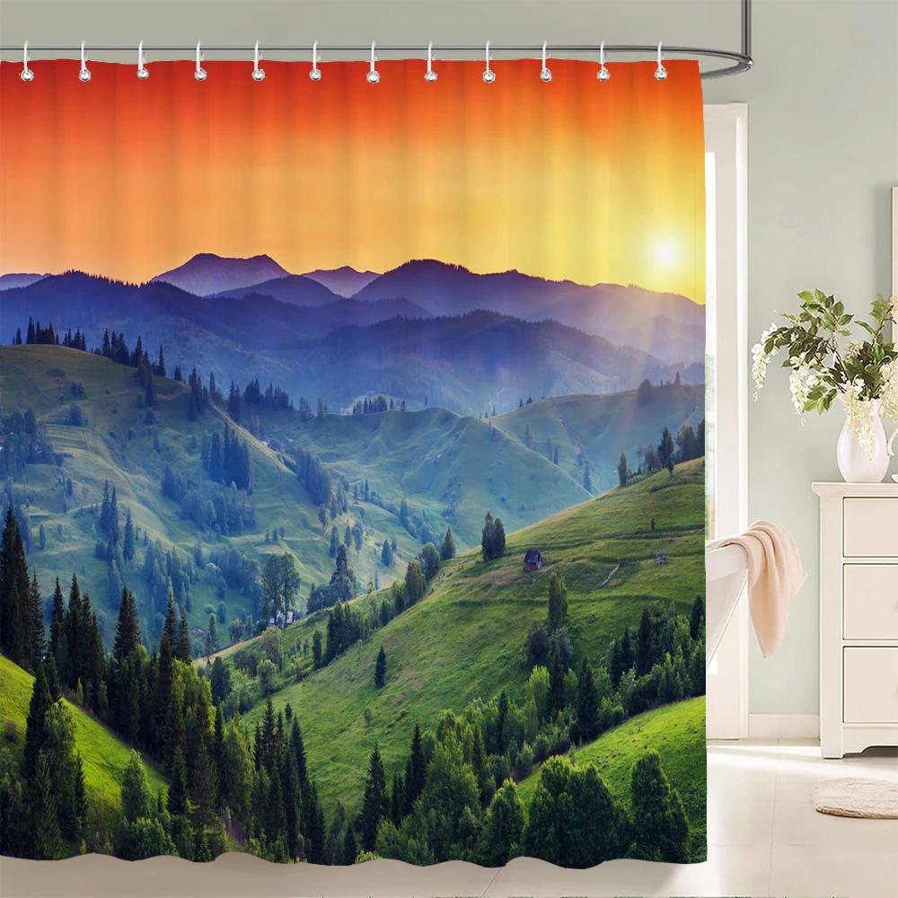 3d Printed Natural Mountains Forest Landscape Shower Curtain Polyester Fabric Waterproof Bathroom Curtains With Hooks 180*180