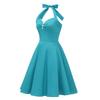 Retro-style Pleated Halter-neck Slimming V-neck Backless Tie-front Orchid Blue Flared Dress – Elegant Performance Attire