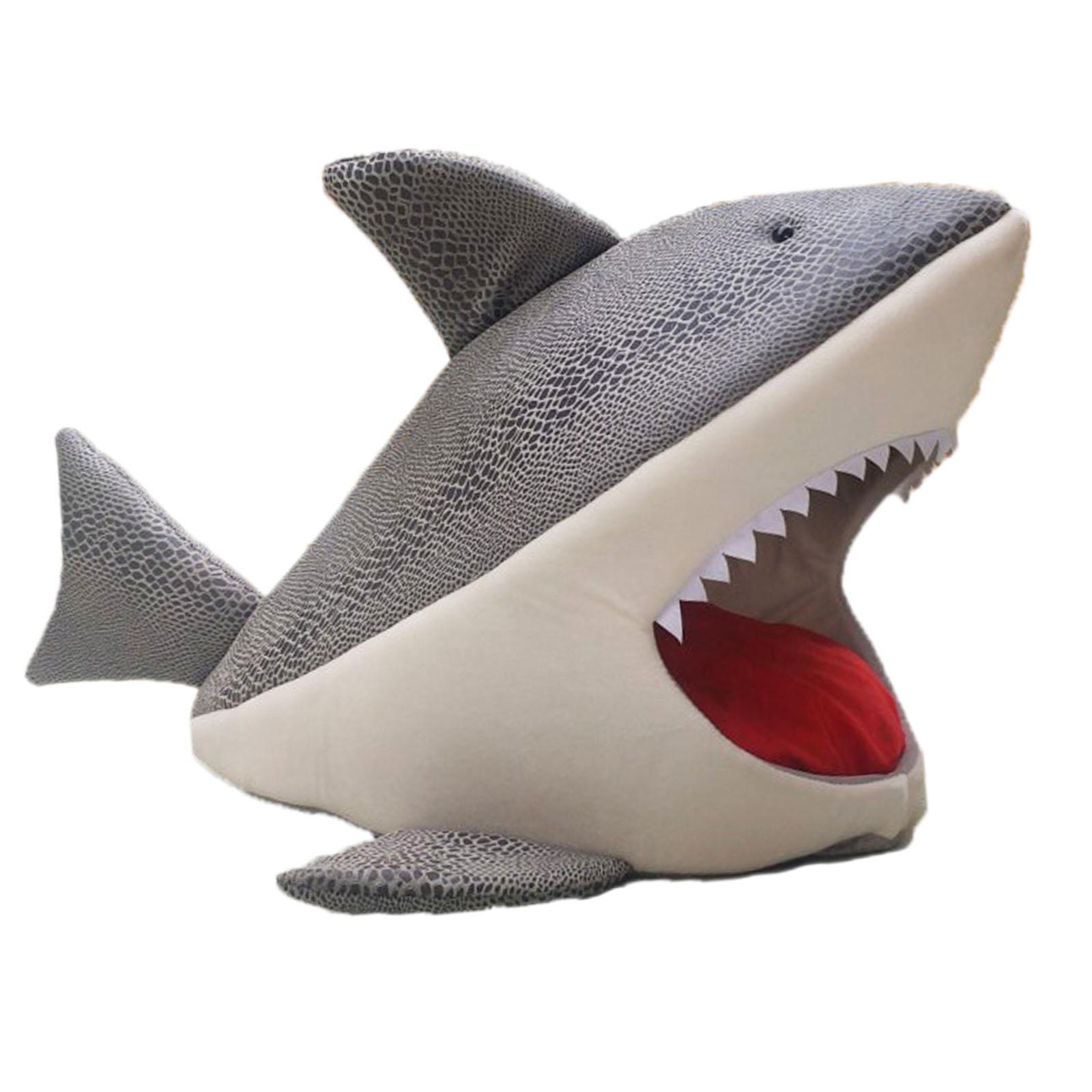

Кровать-пещера для кошек в форме акулы, утолщенная подушка, нескользящая, успокаивающая, для котят маленьких и средних кошек, щенков, маленьких собак, котят серый