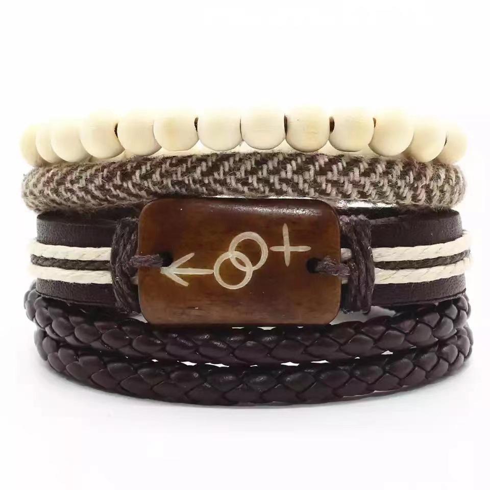Braided Bracelet Leather Bracelet Multi-layer Four-piece African Map Set Retro Jewelry Men's