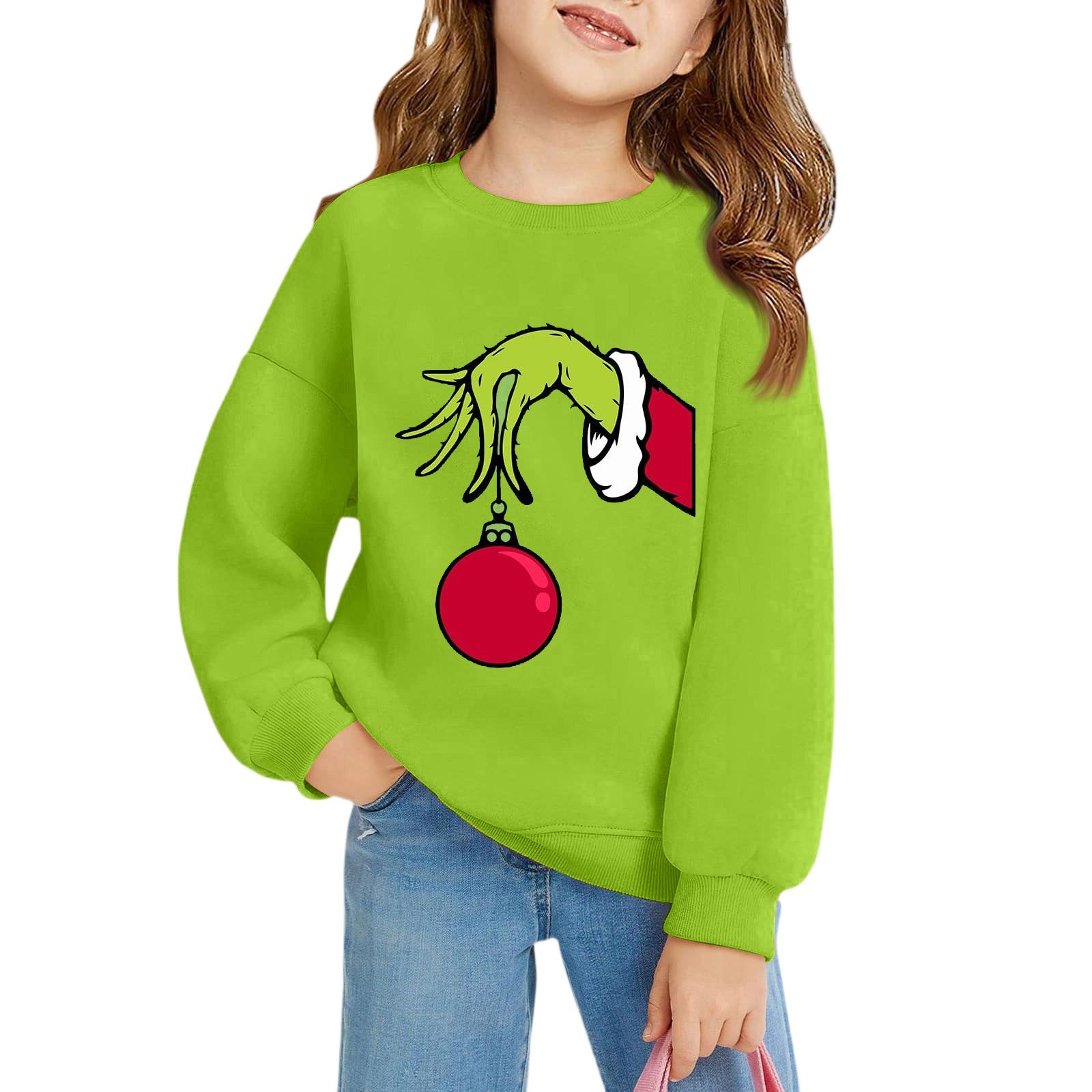 

Рождественские пуловеры с круглым вырезом для девочек, детские топы с принтом 160 зелёный