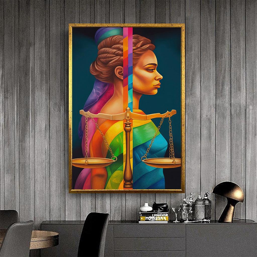 Wall Art | Goddess of Justice Canvas Painting , Goddess Canvas Painting , Scales of Justice Canvas Wall Art , Woman Wall Decor No Frame