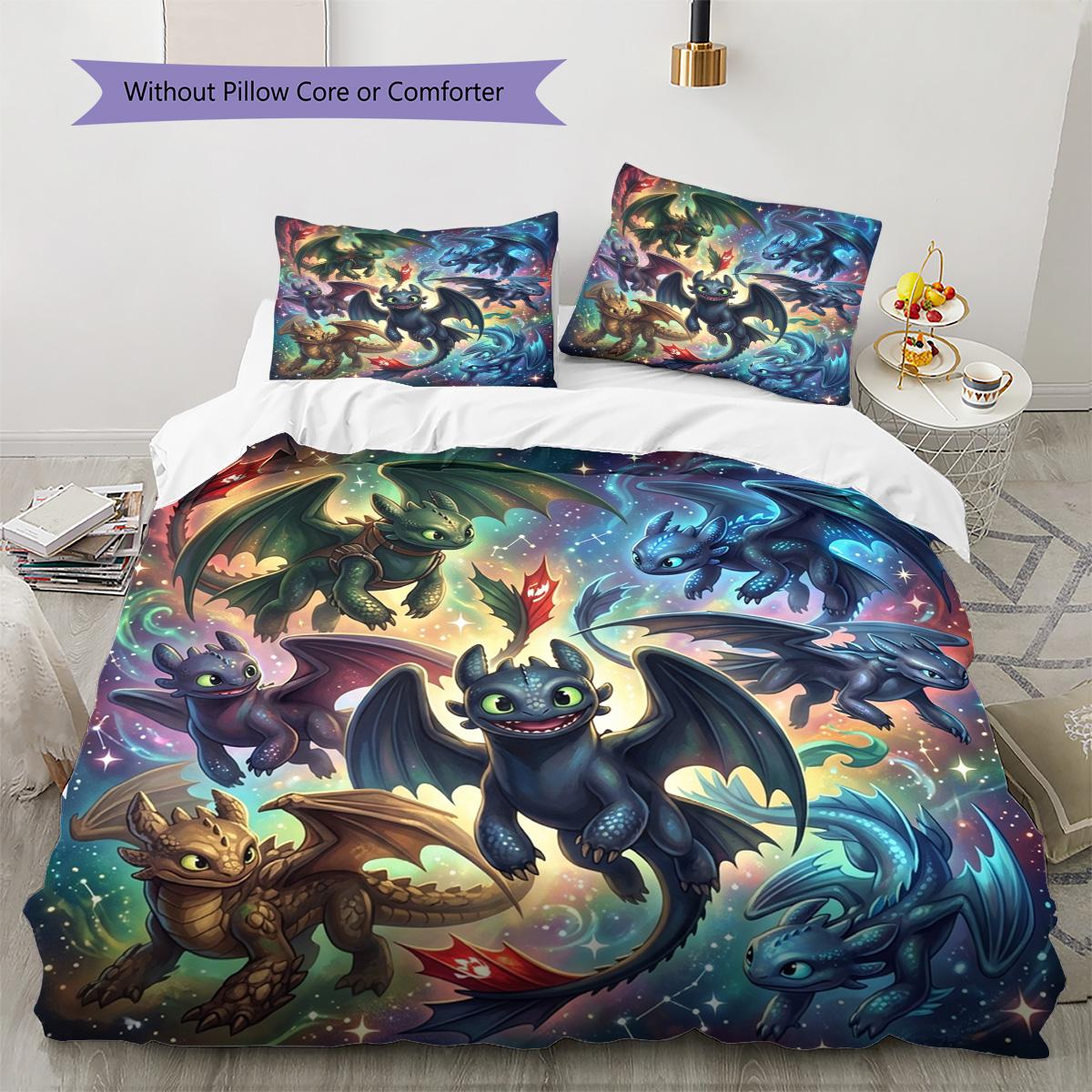 

Toothless Night Fury Pattern Bedding Quilt Set Quilt Cover Pillowcase Home Decoration Birthday Gift (1 * duvet cover + 2 * pillowcase, without core) 135x200cm