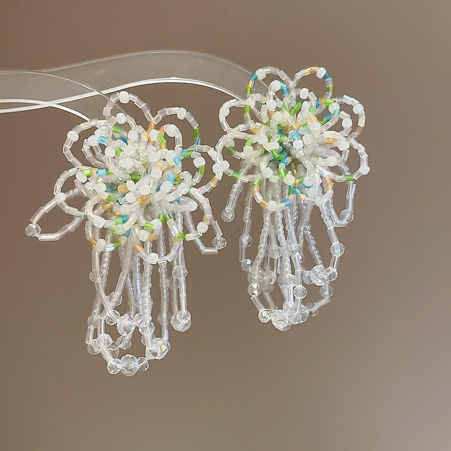 Silberne Nadel Strass Blume Quaste Brautohrringe, Vielseitige Ohrstecker für Damenmode.