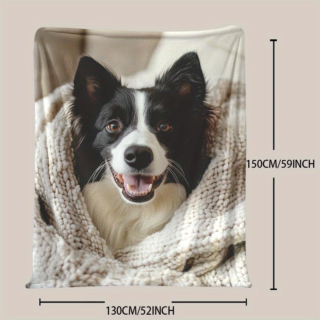 Border Collie Dog Print Throw Blanket - Cute Pet Animal Motif Soft Lightweight Accent for Sofa Bed Travel Office Gift