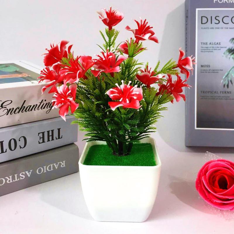 Artificial Cherry Blossom Bonsai Tree Small Fake Potted Plant for Home Decor, Indoor Outdoor Garden, Bedroom Office Decoration