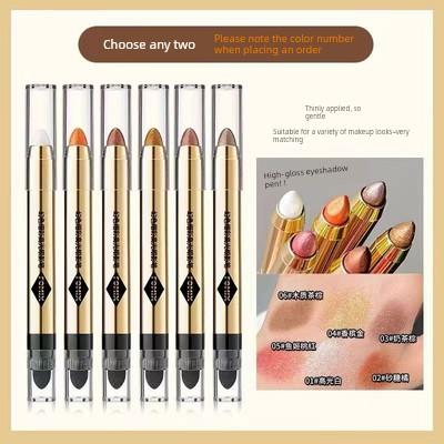 Blogger Recommended Lazy Eyeshadow Stick, Double-Ended Pearlescent Earth-Toned Pen for Aegyo-Sal, Sweat-Proof, Non-Smudging, One-Swipe Application