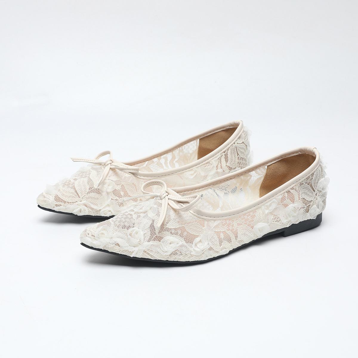 

Подходящая женская обувь для полных ног - большой размер бант кружево ткань заостренный плоский низ 43 белый