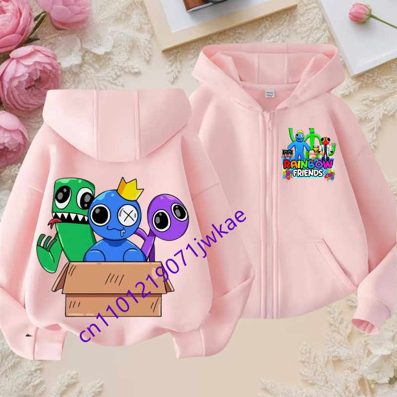Rainbow Friends Kreslený Sportovní Plný Design Přívěsků Dětská Podzimní a Zimní Větruodolná Vysoce Kvalitní Dlouhý Rukáv Mikina na Zip