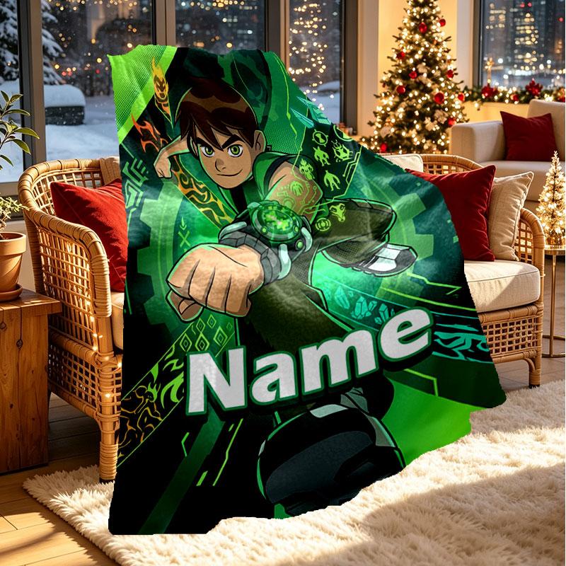 Custom Name Personalized Ben 10 Omniverse Print Blanket, Home Decor, Bedroom, Sofa, Camping, Couch, Gifts for Birthday Christmas