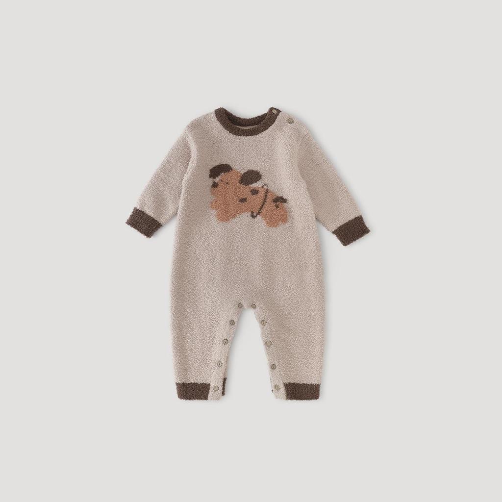 Autumn Winter Velvet Knit Baby Romper - Warm Pajamas for Newborn Boys and Girls