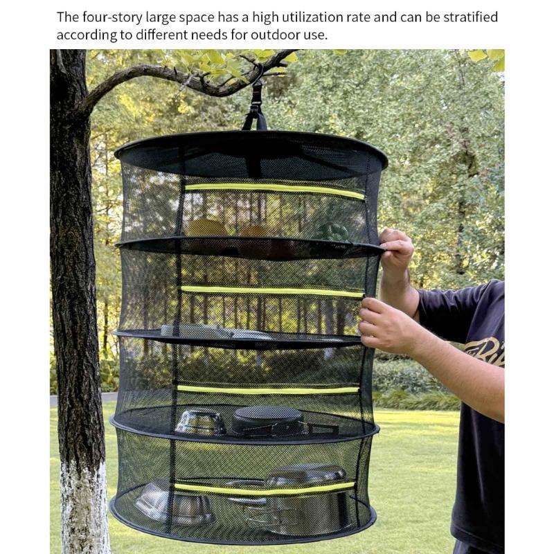Foldable Ventilated Mesh Organiser With Hanging Hook Rustproof Nylon Designs Rack For Camping Home Storage Solution