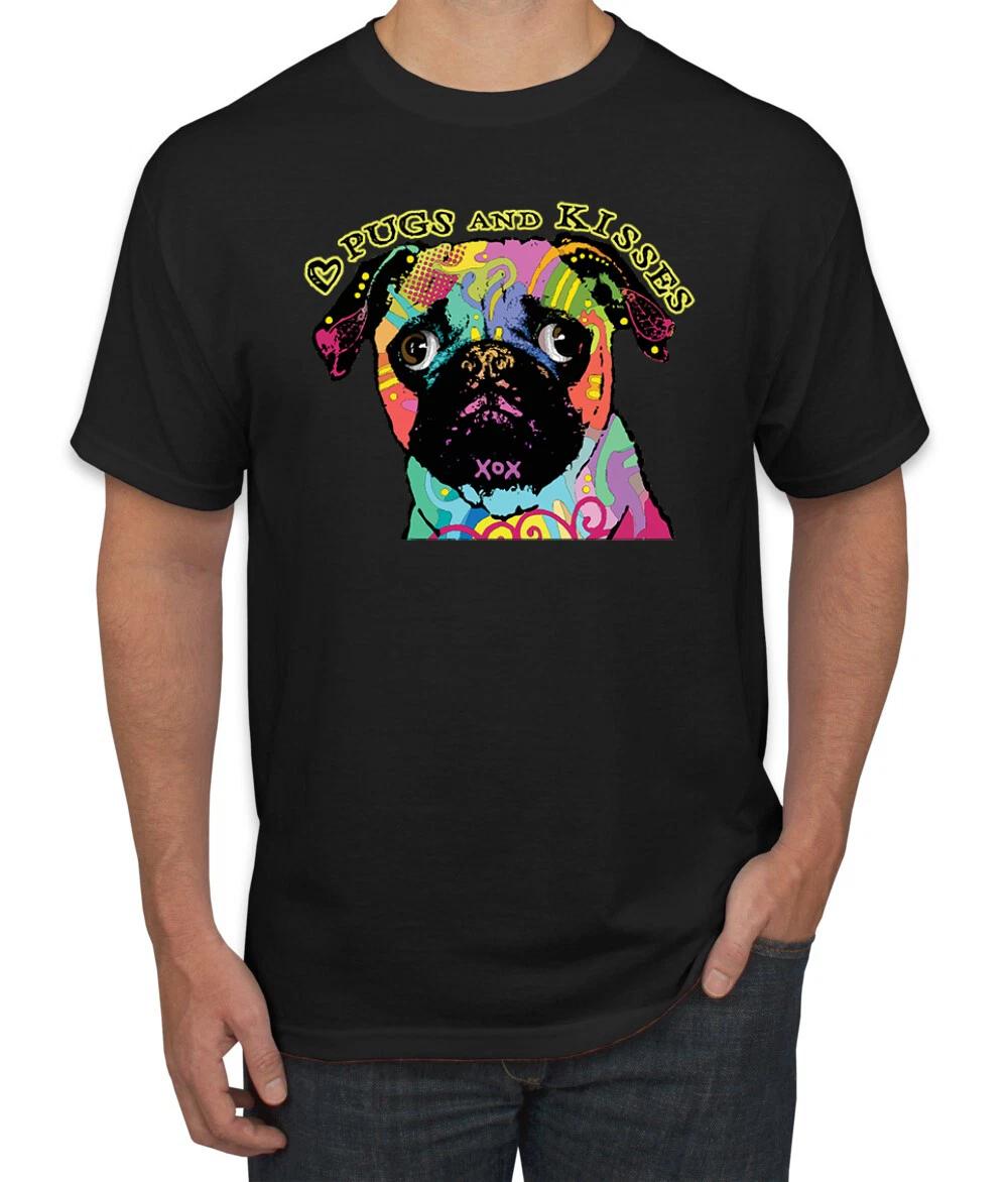 Pugs and Kisses Cute Neon Rainbow Pug Dogs Men Graphic T- Shirt L