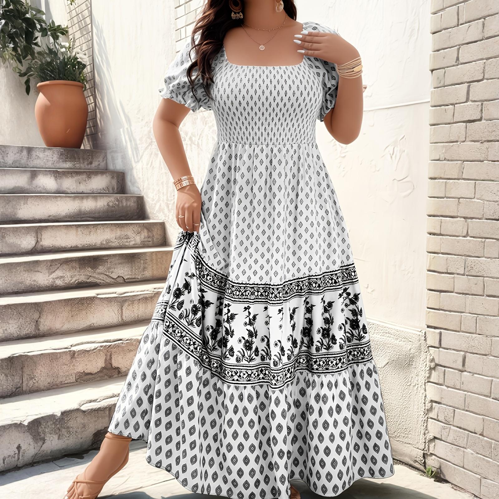 

Women s Dress Casual Flowy Dresses R-neck Vocation Boho Beach Sundress XL