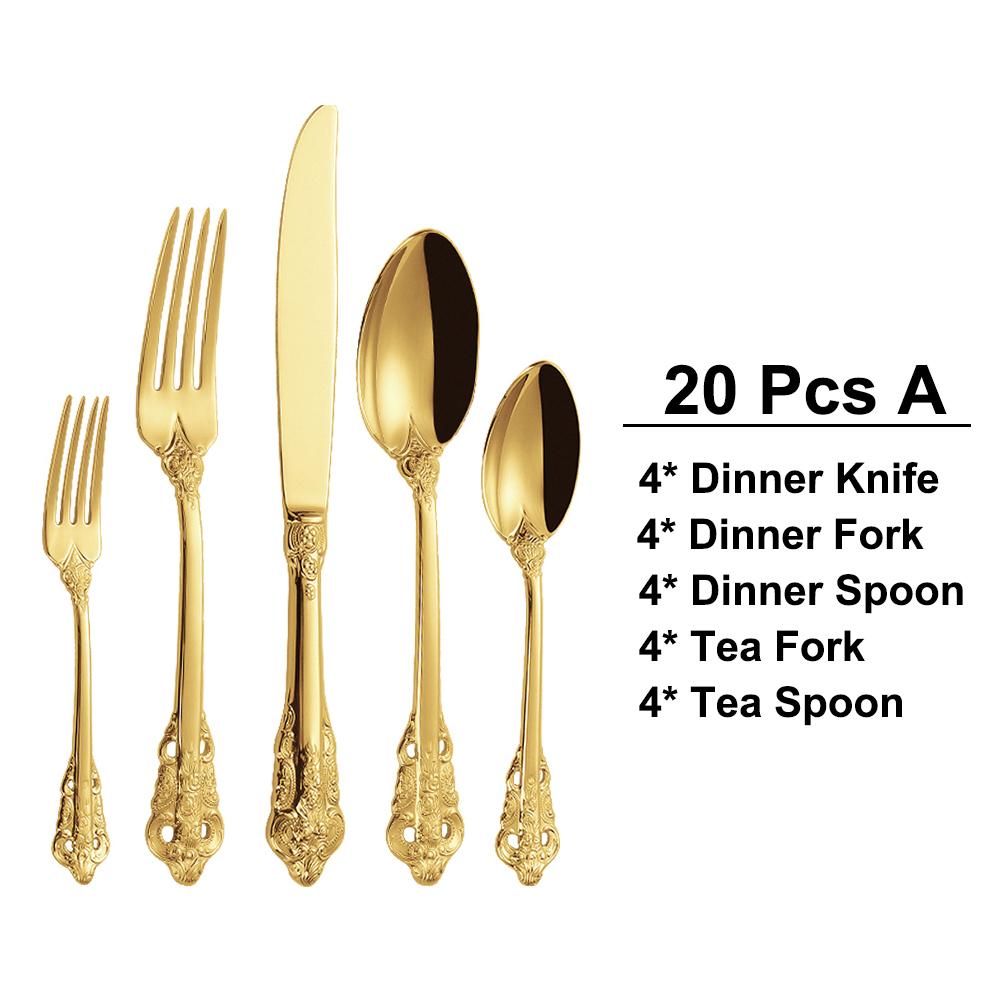 30 Pieces Gold Plated Luxury Cutlery Set Stainless Steel Vintage Western Tableware Sliver Knife Spoon Fork Set Kitchen Utensils