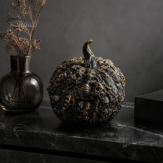 Gifts for Dark Aesthetic Lovers 3D Printed Halloween Skull Pumpkin Decorations, Skeleton Head Desktop Ornament, Decorative Relief Crafts Table