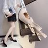 Women's Chunky Slingback Mule Casual Pointy Pumps Retro Office High Heels Women's New Stretch Band Set Mary Jane Shoes